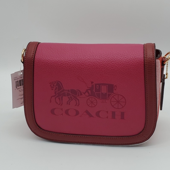 FINAL$-Coach Saddle with Horse & Carriage Leather Crossbody Colorblock Pink Ra - Picture 4 of 16